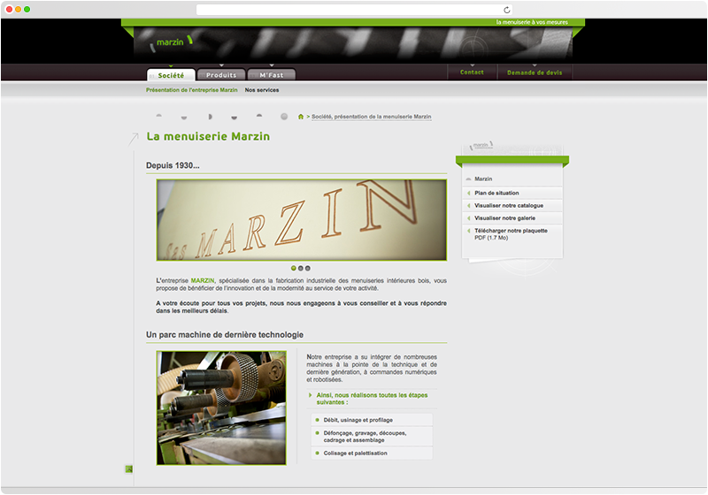 Homepage du site de la menuiserie Marzin